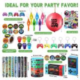 HyDren 147 Pcs Video Game Party Favors Includes Video Game Goodie Treat Boxes Punch Balloons Silicone Bracelets Keychains Badges Stickers for Gaming Birthday Party Supplies (Vivid Style)