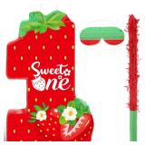 Aoriher Strawberry 1st Birthday pinata Strawberry pinata Summer Berry Strawberry pinata with stick Blindfold Mask Confetti for Girls Strawberry Theme Birthday Baby Shower Party Game Supplies Decor