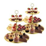 LIAISIMI 3 Tier Gold Cupcake Stand Stainless Steel Dessert Display Rack with Removable Tiered Tray for Parties,Weddings,Birthdays,Decorations,Any Festivals and Festivities(Stainless Steel Pole-2 Pack)
