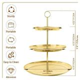 LIAISIMI 3 Tier Gold Cupcake Stand Stainless Steel Dessert Display Rack with Removable Tiered Tray for Parties,Weddings,Birthdays,Decorations,Any Festivals and Festivities(Stainless Steel Pole-2 Pack)