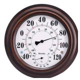Indoor Outdoor Thermometer - Premium Steel Wall Thermometer Hygrometer for Patio, Wall or Decorative, No Battery Required Hanging Thermometer 8 Round Diameter (Bronze)