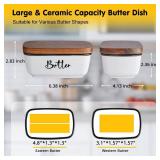 Butter Dish with Lid, ALELION Large Ceramic Butter Dish for Countertop, Butter Keeper with Thick Acacia Wood Lid, Kitchen Decor and Accessories for Kitchen Gifts, White