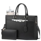 LOVEVOOK Laptop Tote Bag for Women, Leather Office Work Bag Briefcase fit for 15.6 inch Laptop, Large Teacher Computer Bag Handbag,2pcs Set Leather/Black