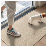 LEKEEPGO Door Mat 17x29, Non Slip Door Mat Indoor Entrance, Rubber Backing Indoor Door mat Washable Absorbent Low-Profile Doormat Front Entryway Entry Resist Dirt Inside Door Mats, Khaki