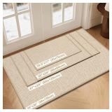 LEKEEPGO Door Mat 17x29, Non Slip Door Mat Indoor Entrance, Rubber Backing Indoor Door mat Washable Absorbent Low-Profile Doormat Front Entryway Entry Resist Dirt Inside Door Mats, Khaki