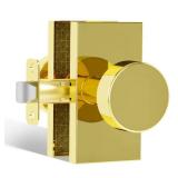 HIEMEY Polished Brass Door Knobs Interior, Modern Passage Gold Round Door Knobs Door Handles for Hall and Closet Rectangle