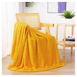Linecooo Yellow Fleece Throw Blanket 50x60 for Couch Sofa Bed,Super Soft Cozy Plush Microfiber Flannel Blanket with 3D Stripes Lightweight for Adults,Woman,Girls,Gold