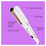Conair Double Ceramic Flat Iron, 1½-inch Flat Iron, 5 Heat Settings Up to 410°F, Extra-Wide Floating Plates, For All Hair Types and Textures, White