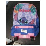 Disney Kids Suitcase - Foldable Trolley Bag 47 x 30cm, 2 Wheels Extendable Handle - Kids Gifts (Blue Stitch)