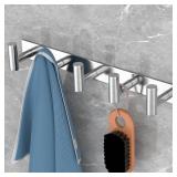 VAEHOLD Silvery Hat and Coat Wall Mount Rack - 5 Hooks for Robes, Bags, Keys, and Towels - Bathroom Towel Hanger Organizer (1 Pack)