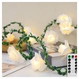 VIPMOON RC 8 Modes Artificial Rose Flower String Lights, 20LED 10Ft Battery Operated Flower Fairy Light, Warm White Waterproof String Lights Indoor Outdoor for Party, Wedding, Birthday, Decoration