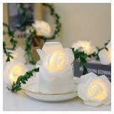 VIPMOON RC 8 Modes Artificial Rose Flower String Lights, 20LED 10Ft Battery Operated Flower Fairy Light, Warm White Waterproof String Lights Indoor Outdoor for Party, Wedding, Birthday, Decoration