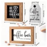 3 Pieces Coffee Bar Decor Sign But First Coffee Wood Sign Mini Farmhouse Wall Rustic Wooden Art Plaque Bar Tabletop Shelf Accessories for Tier Tray Decor Home Office Kitchen