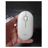 Logitech Pebble Mouse 2 M350s Slim Bluetooth Wireless Mouse, Portable, Lightweight, Customizable Button, Quiet Clicks, Easy-Switch for Windows, macOS, iPadOS, Android, Chrome OS - Tonal White