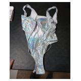 ShawGobow Cutout One Piece Swimsuit,Plunge High Cut Thong Sexy Monokini Bodysuit,Rave Outfit for Women Festival Pool Party Silver Large