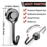 FINDMAG Magnetic Hooks, 30lbs+ Magnetic Hooks for Cruise Cabins, Magnet Hooks Heavy Duty for Fridge, Swivel Swing Hooks for Kitchen, Grill, Garage, Cruise Ship Essentials 6 Pack (Black)