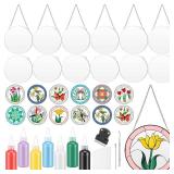 MultiPcs Stained Glass Painting Starter Kit Suncatcher Craft DIY Window Paint Art Including 7 Colors 12 Suncatchers 12 Patterns 12 Chains 4 Tool Set for DIY Project Spring Home Birthday Party Activiti