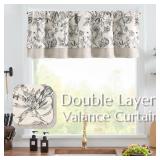 jinchan Linen Floral Valance for Windows Blackout Double Layer Valance Curtain 18 Inch Length for Living Room Bathroom Overlay Botanic Farmhouse Room Darkening 1 Panel Black on Beige