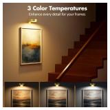 3Pcs Battery Operated Picture Light, Magnetic Led Painting Light with Remote Dimmable and Timer, 3 Lighting Modes Art Display Light for Picture Frame Paintings, Wireless Wall Decor Puck Lights, Gold