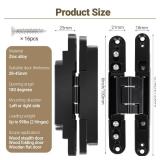 Hidden Door Hinges 2 Pcs - 6 x 2 x 1.2 inch Black Thin Invisible Zinc Alloy Concealed Hinges, 3-Way Adjustable, 180° Swing, for 28-45mm Door Thickness