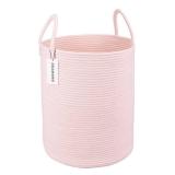 XUANGUO Cotton Rope Laundry Basket Hamper for Girls Kids Baby Nursery Hamper Bin Woven Storage Basket for Living Room Girls room Boho Tall Rope Baskets for Blanket Toys Large light pink