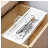 Gulfmew 2 Pack Deep Drawer Organizer Bins, Sliding Drawer Organizer Bin Expandable and Adjustable Tray for Kitchen Utensils, BBQ Tools, Towels, Durable Plastic Sliding for Easy Storage (12.4-15.3)