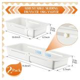 Gulfmew 2 Pack Deep Drawer Organizer Bins, Sliding Drawer Organizer Bin Expandable and Adjustable Tray for Kitchen Utensils, BBQ Tools, Towels, Durable Plastic Sliding for Easy Storage (12.4-15.3)
