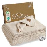 Dalisa 100% Organic Turkish Cotton Throw Blanket 50x60 Inches Earth Ivory GOTS Certified, Cozy, with Recycled Gift Box Perfect for Couch, Bed, and Home Decor Boho Vintage Knit Alina