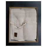 Dalisa 100% Organic Turkish Cotton Throw Blanket 50x60 Inches Earth Ivory GOTS Certified, Cozy, with Recycled Gift Box Perfect for Couch, Bed, and Home Decor Boho Vintage Knit Alina