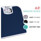 Adamson A21 Analog Scales for Body Weight - Up to 300 LB - New - Anti-Skid Rubber Surface + Large Numbers - Analog Bathroom Scale - Affordable - Blue