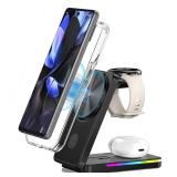 Magnetic Wireless Charger for Google Pixel Watch 3/2, 3 in 1 Foldable Wireless Charging Station for Google 10/10 Pro XL/10 Pro/9/8/7/6, Pixel Buds Pro 2, Fast Mag-Safe Charging Stand with Adapter