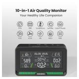 10-in-1 Air Quality Monitor with WiFi App Alerts | CO2, PM2.5, HCHO, TVOC Detector | 6.1 HD Display & 2Y Data Storage | Wall/Desk Mount for Home, Office, School (Black)