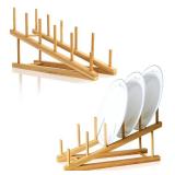 TIE-DailyNec 2 PCS Wooden Dish Rack Bamboo Drying Rack Stand Pot Lid Holder Kitchen Cabinet Organizer for Dish Plate Bowl Cup Pot Lid Cutting Board