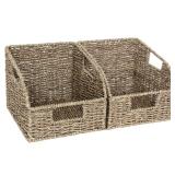 StorageWorks Wicker Baskets for Organizing, Pantry Organizers and Storage, Seagrass Storage Basket for Pantry Shelves, Kitchen Counter, Natural, 2 Pack