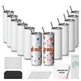 MURRICON Sublimation Tumblers 20 oz Skinny Straight,Stainless Steel Sublimation Blanks Skinny Tumbler,Double Wall Vacuum Insulated Tumblers,with lid and straw,12 Pack