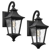 NAXTTII Modern Outside Wall Sconce Lights 14.6 Inch 2-Pack Outdoor Porch Light with Water Ripple Glass Black Outdoor Light Fixtures Wall Mount E26 Socket Downward Installation