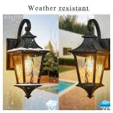 NAXTTII Modern Outside Wall Sconce Lights 14.6 Inch 2-Pack Outdoor Porch Light with Water Ripple Glass Black Outdoor Light Fixtures Wall Mount E26 Socket Downward Installation