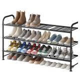 LINZINAR Shoe Rack 3 Tier Long Metal Shoe Organizer for Closet Entryway Black
