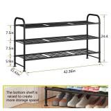 LINZINAR Shoe Rack 3 Tier Long Metal Shoe Organizer for Closet Entryway Black