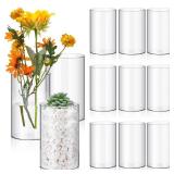 Vesici 12 Pcs Plastic Cylinder Vase 6 Inch Acrylic Cylinder Clear Flower Vase Bulk Hurricane Candle Holder Round Wide Container Centerpiece for Home Office Wedding Decorations