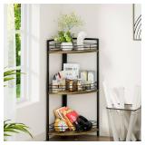 BUTUNITA Bathroom Corner Shelf Stand, 3-Tier Small Corner Shelves, Triangular Curved Standing Bathroom Shelf Unit for Small Spaces, Ideal for Kitchen, Vanity Storage and Organization - Brown
