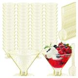 Yinkin Plastic Martini Glasses Disposable Cocktail Glasses Mini Martini Plastic Cups Dessert PVC Shot Unbreakable with Spoons for Weddings Party Wine Food(200 Pcs,Glitter Gold,5 oz)