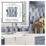 The Tiles Plaza 10-Sheet Peel and Stick Backsplash, Blue Cement Long Hexagon Self Adhesive Wall Tile, Stone Composite Stick On Decorative Mosaic Tile for Kitchen Bathroom Fireplace