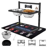 SHAINFUN Elevated Dog Bowls with Slow Feeder & Spillproof Mat, Raised Dog Bowl Stand with 2 Stainless Steel Food Water Bowls, Adjustable Height Stand for Large Medium Breeds