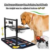SHAINFUN Elevated Dog Bowls with Slow Feeder & Spillproof Mat, Raised Dog Bowl Stand with 2 Stainless Steel Food Water Bowls, Adjustable Height Stand for Large Medium Breeds