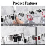 2 Pack Mop and Broom Holder Wall Mount, 5 Racks and 4 Hooks Broom Organizer Storage Tool Racks Stainless Steel Heavy Duty Hooks Self Adhesive Solid Non-slip for Home Kitchen Garden Laundry Garage