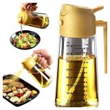 TrendPlain 16oz/470ml Glass Olive Oil Sprayer for Cooking 2 in 1 Olive Oil Dispenser Bottle for Kitchen Gadgets and Air Fryer Accessories, Salad, BBQ - Yellow