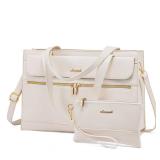 LOVEVOOK Laptop Bag for Women 15.6 Inch Tote Work Professional Leather Computer Briefcase Waterproof Handbag Shoulder Large Capacity Business Teacher Office Crossbody Purse, 206# Beige White