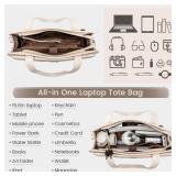 LOVEVOOK Laptop Bag for Women 15.6 Inch Tote Work Professional Leather Computer Briefcase Waterproof Handbag Shoulder Large Capacity Business Teacher Office Crossbody Purse, 206# Beige White