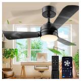 hinomy Ceiling Fans with Lights,28in Small Ceiling Fan Light, Easy-to-Install Ceiling Fans with Light and Remote,3000-6500k, Dimmable, Small Ceiling Fan for Bedroom/Kitchen/Garage.Black.